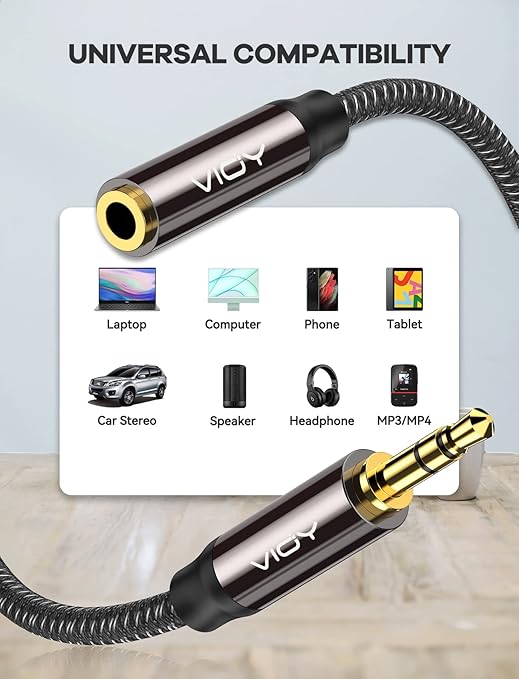 VIOY 2 Pack Headphone Extension Cable 10 FT, 3.5 mm Male to Female Stereo Audio Cable Nylon Braided Aux Cord for Smartphones, Tablets, Media Player