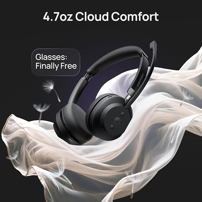Wireless Bluetooth Headset with Mic for Work - Noise Cancelling Headphones,Over Ear Microphone with 2.4G USB Dongle Mute Button for PC/Laptop/Call Center/Home Office/Zoom/Teams Meeting