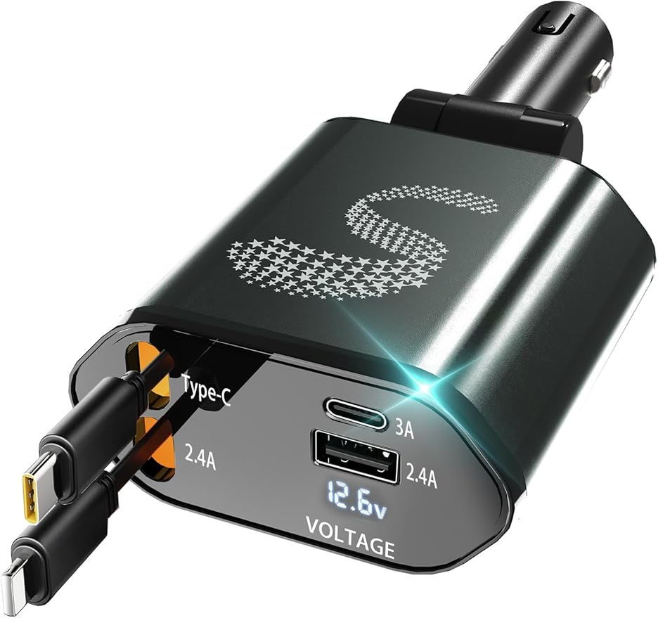 Retractable Car Charger USB C Fast Charging 120W, Car Accessories Cigarette Lighter Adapter Car iPhone17 16 15 14 13, Galaxy S26, Pixel Charger Travel Essentials Gift for Travelers, Men, Women