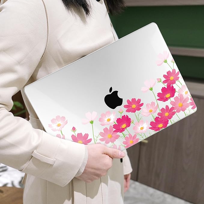 MEEgoodo Case for M5/M4/M3/M2 MacBook Air 13 inch 2026 2025 2024 2022, Fit Model A3449/A3240/A3113/A2681, Case Compatible with MacBook Air 13.6-inch, Bright Pink Flowers