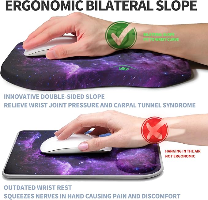 Gleamtide Ergonomic Raised Mouse Pad Wrist Support with Bilateral Slope Memory Foam Mousepad for Wrist Rest and Carpal Tunnel Pain Relief 11.8x7.9〃Galaxy