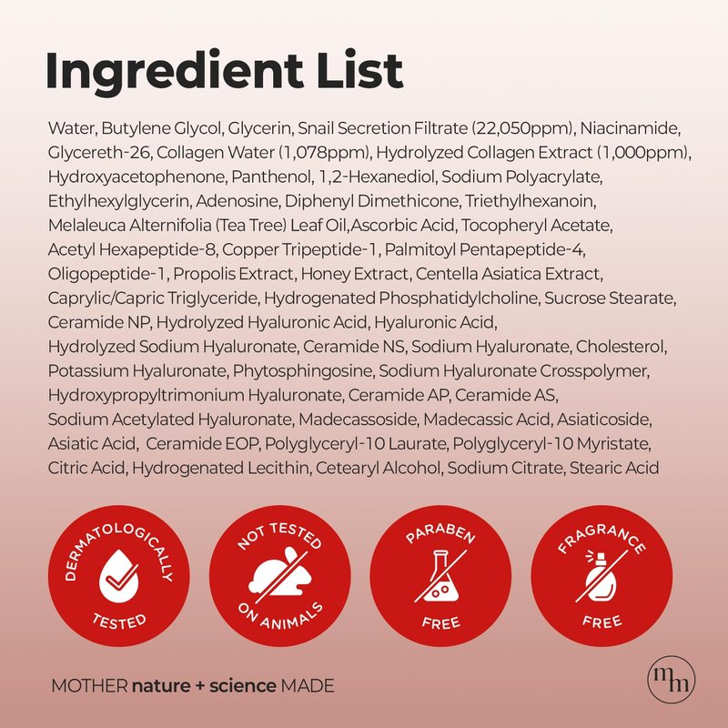 MOTHER MADE Snail Face Mask With Niacinamide 2% & Vitamin E, Collagen Sheet 10 EA, For Dry & Sensitive Skin, Mascarillas Para La Cara, Hyaluronic Acid, Korean Skincare