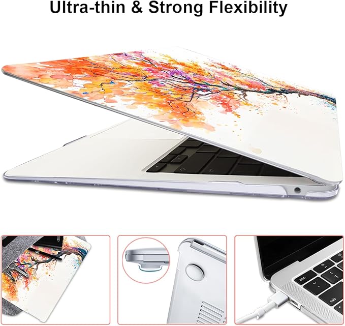 LCMOCICO for 2020 2021 2022 MacBook Pro 13 inch Case M2 M1 A2338 A2289 A2251 with Touch Bar & Touch ID, Printed Pattern Plastic Hard Shell Keyboard Cover Screen Protector, Phoenix Tree Flowers