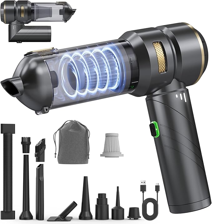 Ytbocar Car Vacuum Portable Cordless, Foldable Handheld Vacuum with Brushless Motor, 22000PA High Power Mini Hand Vacuum Cleaner & Air Blower & Duster & Pump for Home, Pet, Office