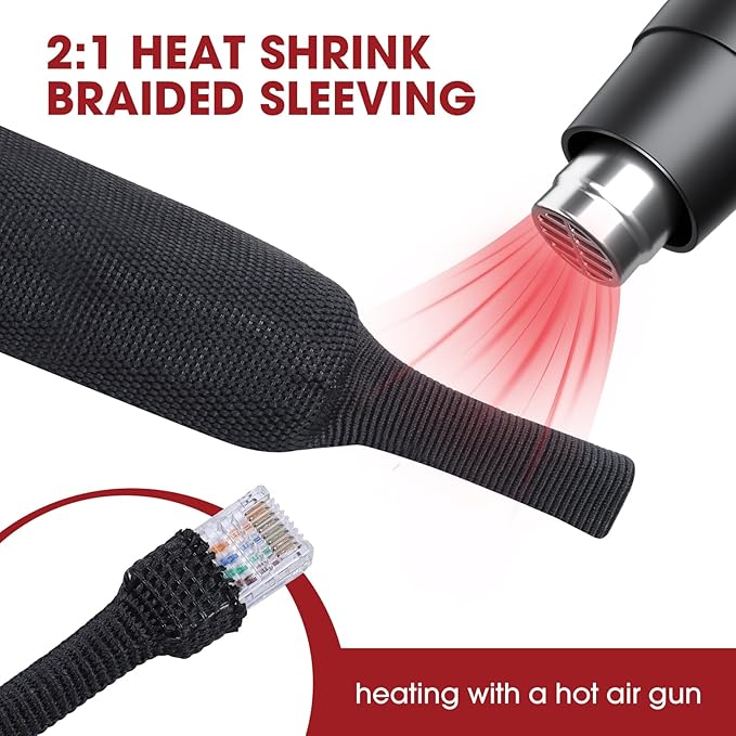 BuyUneed Heat Shrink Wire Loom 2:1 Shrinkable Braided Cable Sleeve 1 Inch ID-46ft Abrasion Protection Flexibility Fabric Wiring Harness Cover Sheath
