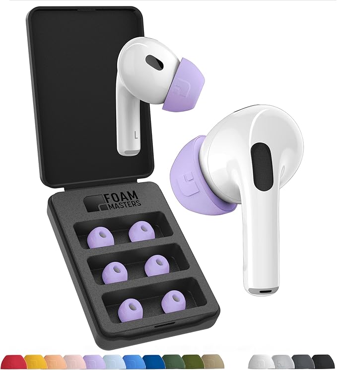 Foam Masters Ultra-Premium Memory Foam Ear Tips for AirPods Pro 1st & 2nd Gen | 3 Pairs | New Ver. | Secure Fit | Super Comfort | Better Noise Cancel | Replacement Buds (Small, Lilac Purple)