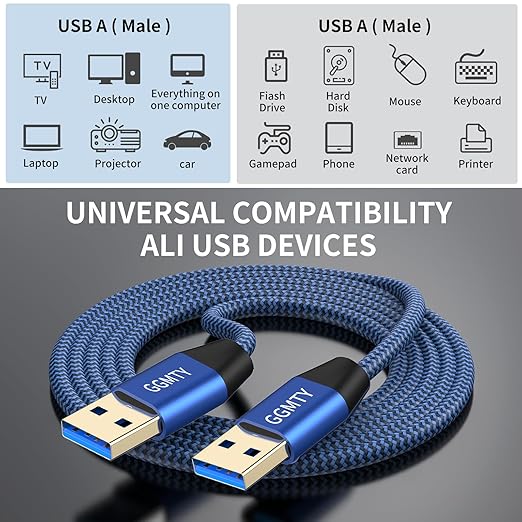 GGMTY USB to USB Cable 1.5FT,Durable Braidedfor USB 3.0 Male to Male Type A to Type A Cable Data Transfer Compatible with Hard Drive, Laptop, DVD Player, TV, USB 3.0 Hub, Monitor, Camera