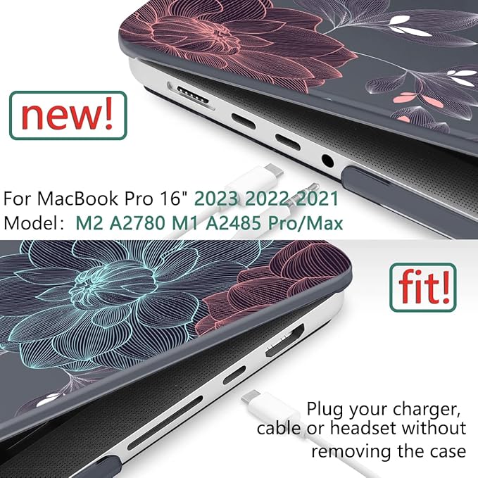 DONGKE Compatible with MacBook Pro 16 Inch Case (2026-2021 Release, M5 M4 M3 M2 M1 Pro/Max Chip), Plastic Hard Shell Cover with Keyboard Cover & Screen Protector for MacBook Pro 16", Dahlia Flowers