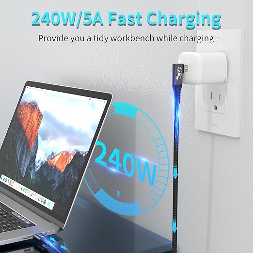CHENLENIC USB4 Cable, with Thunderbolt 4, 240W Charging, 40 Gbps Data Cable, 8K @ 60Hz HDR, USB C to USB C Cable, 90Degree for Hub, Dock MacBook, M2, M3, Mac SSD (90Degree USB4 40G 240W 0.5M)