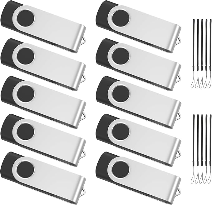 ABLAZE 64GB USB Flash Drive 10 Pack, USB 2.0 Thumb Drives with Lanyards Bulk Memory Sticks Pendrives 10PCS (Black)