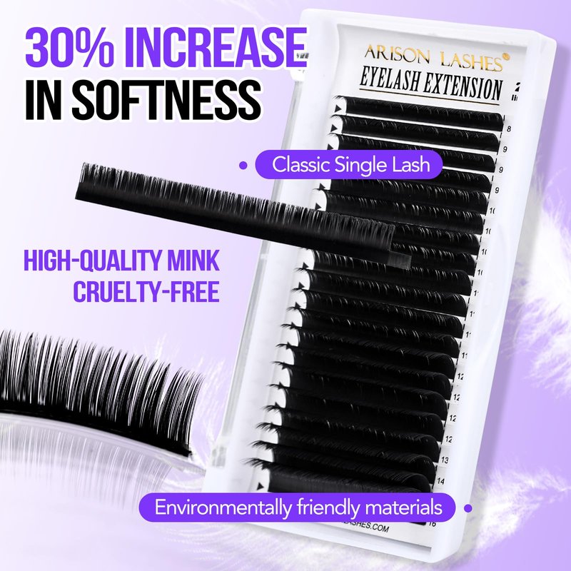 Arison Lashes Volume Lash Extensions Cashmere Matte Black Individual Eyelash Extensions Tray Mixed Length 20 Rows for Professional Lash Tech Supplies(0.07-C Curl-14mm)