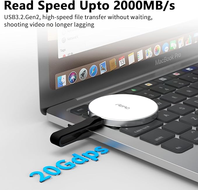 Aiffro P10 Magnetic PSSD 2TB，for iPhone MagSafe Portable SSD, Upto 2000MB/s-Type-C, SM2320，USB 3.2 Gen 2x2 20Gbps, Connectivity, Updated Firmware - Portable Magnetic External Solid State Solution