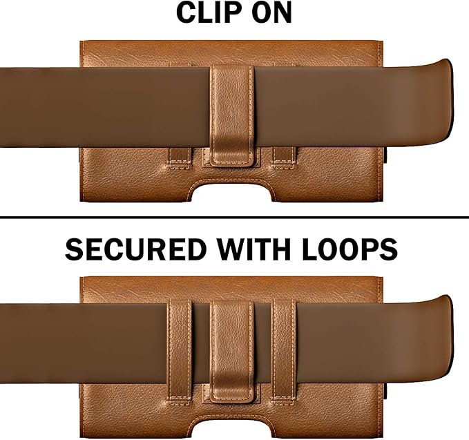 BOMEA Holster for iPhone 16 16e Pro 15 14 13 12 11 10 XR Xs X, Samsung Galaxy S25 S24 S23 5G - Cell Phone Belt Holder Case with Clip - ID Card Magnetic Pouch - Brown