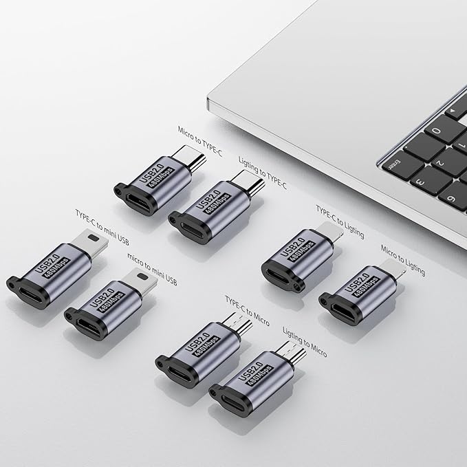 Jadebones USB C to Micro USB/Mini USB/Lighting Adapter, Light-ning to USB C/Micro USB Converter, Micro USB 2.0 to Type C/Lighting/Mini USB Connector (8 Pack)