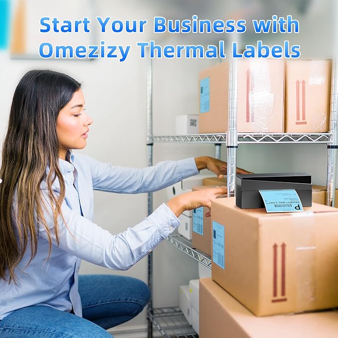 Omezizy 4x6 Thermal Labels, 1 Packs of 500 4x6 Fold Labels Blue - Compatible with JADENS, ASprink, Phomemo, Rollo, Zebra, Omezizy and Other Thermal Printers