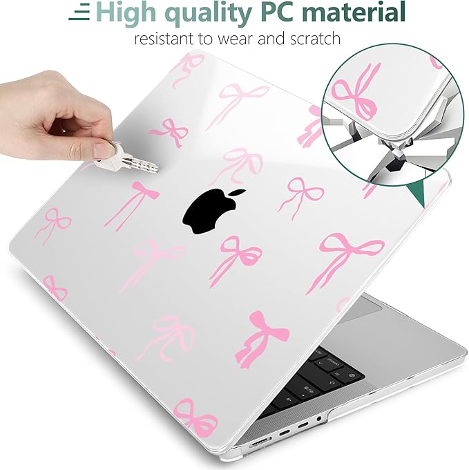 DONGKE Compatible with MacBook Pro 16 Inch Case (2026-2021 Release, M5 M4 M3 M2 M1 Pro/Max Chip), Plastic Hard Shell Cover with Keyboard Cover & Screen Protector for MacBook Pro 16", Pink Bows
