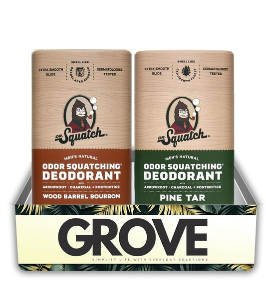 Natural Deodorant Men by Dr. Squatch Wood Barrel Bourbon 2.65 oz Bundle with Dr. Squatch Pine Tar Deodorant 2.65 oz – Jojoba & Shea Butter for Odor Protection – Gift Set (2 Items)