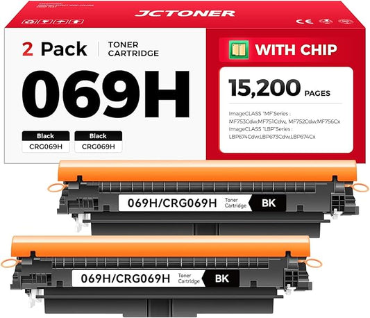 JCTONER 069H Black Toner Cartridge 2-Pack Printer Ink