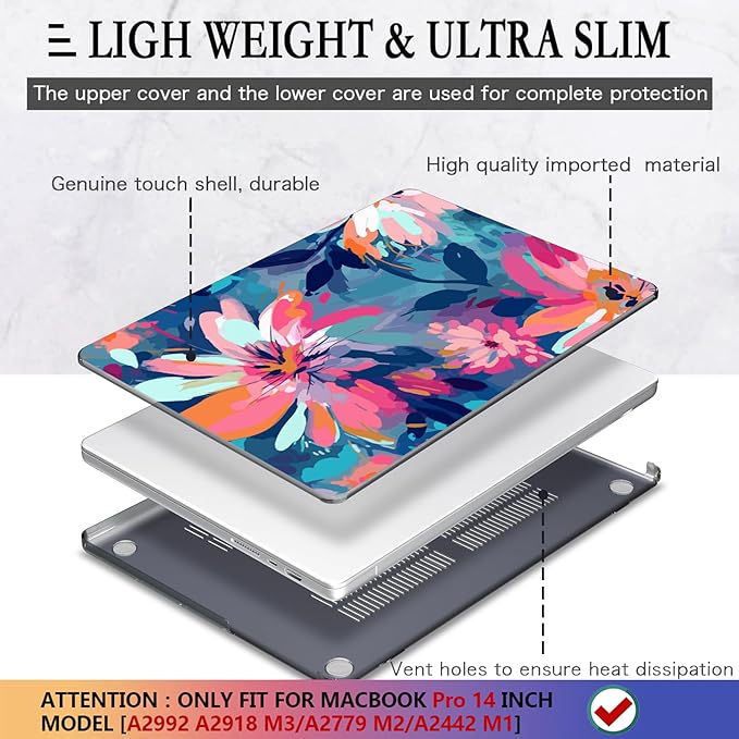 CISSOOK Compatible with MacBook Pro 14 inch Case 2026-2021 Release A3434 A3427 A3426 A3112 A3401 A3185 A2992 A2918 A2779 A2442, Plastic Hard Case & Keyboard Cover Screen Protector, Muti-color Painting