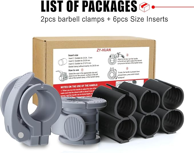 ZY-HUAN Barbell Clips 1 inch Barbell Clamps 0.9-1.18inch Quick Release Weight Clips for Bars Multi-Size Adjustable Olympic Barbell Clamps (Gray)