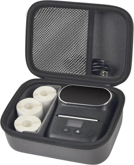 Boobowl Case Compatible with Phomemo M110 Label Maker - Portable Mini Bluetooth Thermal Label Maker Carrying Storage Bag for Printer Labels, USB Cable and Accessories Black (Box Only)-Grey