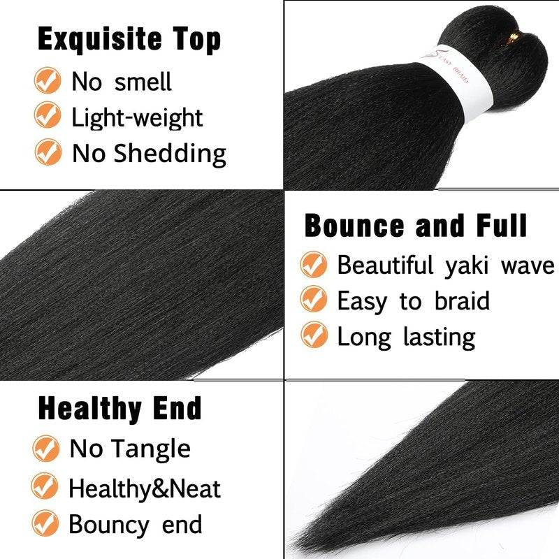 Braiding Hair Pre Stretched 24 inch 8 Packs Natural Black Easy Braid Synthetic Professional Soft Yaki Texture,No Itch, Hot Water Setting Hair Extensions for Braids (24in,1B#)