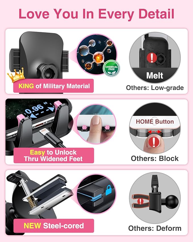 VANMASS Phone Holders for Your Car [Super Suction Cup] Cell Phone Mount Car Dashboard Windshield Vent Desk Fit for iPhone 17 Pro Max 16 15 14 Universal Handsfree Automobile Vehicle Cradle,Pink