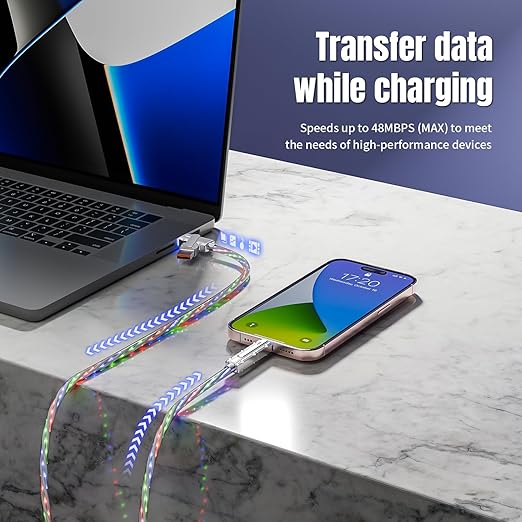 Jogrytece Travel Essentials,Dual Type-C 4 in 1 Multi Charging Cable,Universal Charging Cables for All Devices, Adapter with iPhone 17 16/15 Series/Phone/Tablet, (Multicolored,USBA+C to Type C+IP-66W)