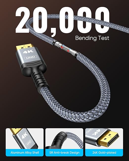 Highwings Passive DisplayPort to HDMI Cable Adapter 3.31ft Total Length, 2.92ft Cable Length, Uni-Directional DP to HDMI Male Video UHD 4K@30Hz/2K@60 DP to HDTV for Monitor, PC, Dell, NVIDIA, AMD
