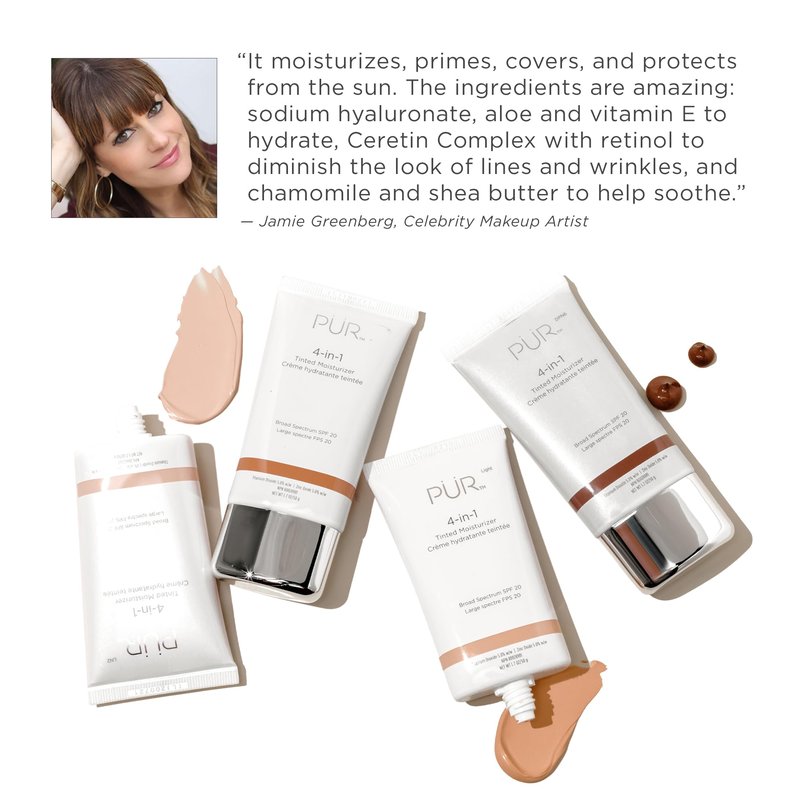 PÜR MINERALS 4-in-1 Tinted Moisturizer with SPF 20 - Hydrating Skin Tint Face Moisturizer, Primer & Foundation with Shea Butter, Aloe Vera & Vitamin B3 - Vegan Friendly, Paraben Free (Dark Almond)