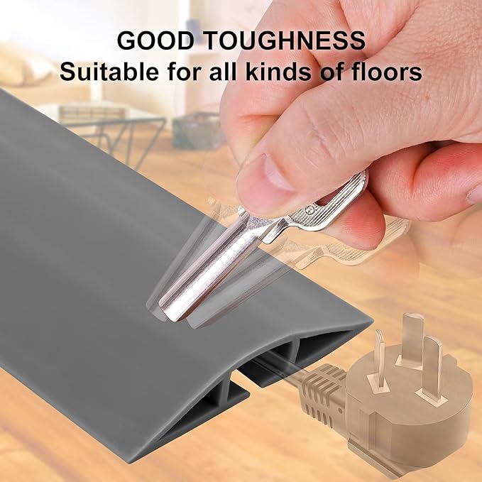 6.5Ft Floor Cord Cover Gray Silicone Cable Protector Easy to Install Wire Organizer and Hider for Home, Office, Garage (Gray-2m)