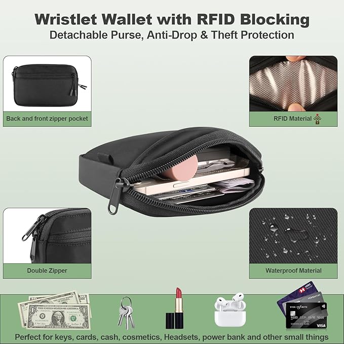 YFWE Clip and Go Strap for Phone with Wallet Crossbody, Adjustable Phone Lanyard with Detachable RFID Wristlet Wallet, Pattern Strap, Black (M)