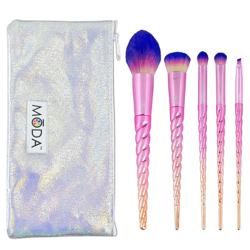 MODA Mythical Star Travel 6pc Makeup Brush Set – Vegan Face & Eye Makeup Brushes with Holographic Travel Case, Soft Synthetic Brushes for Foundation, Blush, Eyeshadow & Blending