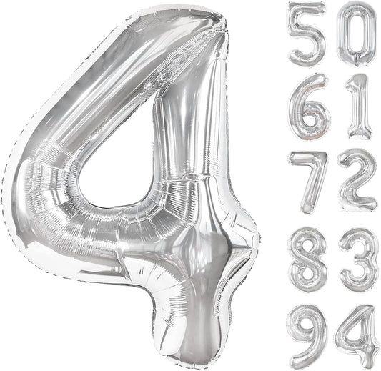 Number 4 Balloon - 40 Inch Silver Foil Balloon | Perfect for 4th Birthday Party Decorations