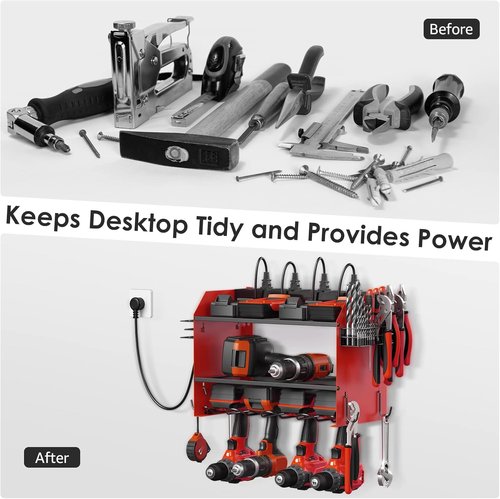CCCEI Modular Power Tool Organizer - Wall Mount Charging Station & Heavy-Duty Rack - Red, 1 Pack