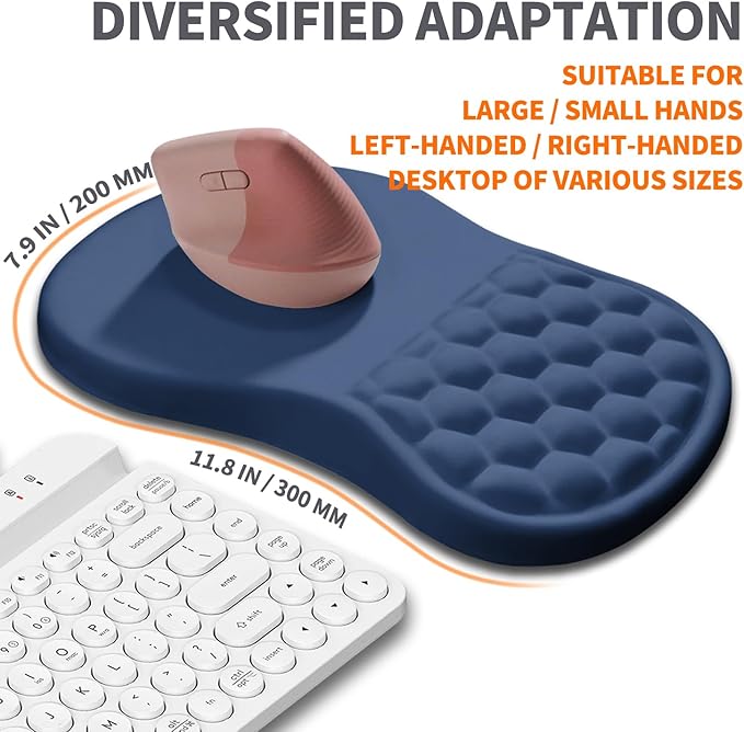 Armanza Ergonomic Joint Wrist Support Mouse Pad with Memory Foam Cushion Massage Bump, Carpal Tunnel Pain Relief Mousepad Slope Design for Wrist Rest, 11.8x7.9 in, Dark Steel Blue