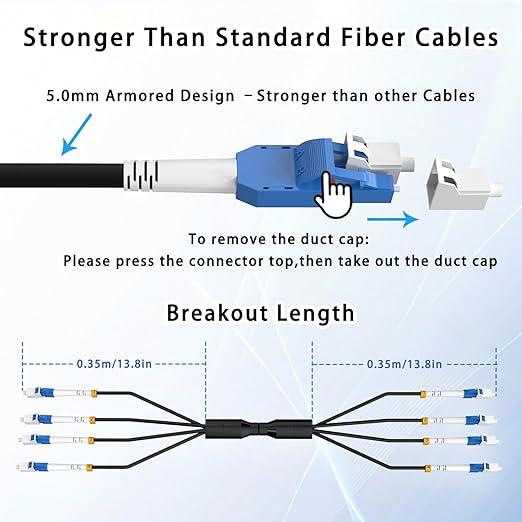 400M/1312FT LC to LC Armored Outdoor Fiber Optic Cable, Single Mode Duplex 9/125μm SMF Fiber Patch Cord, OS1/OS2 Compatible, Black LSZH Jacket, Uniboot Jumper for FTTH, Data Center, Long-Distance Use