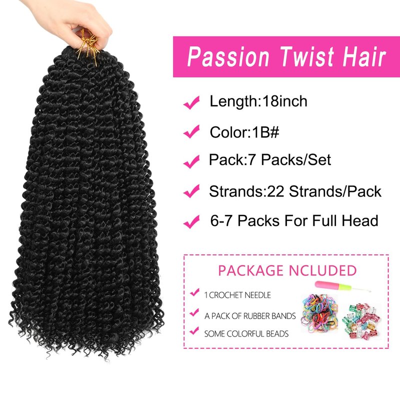 Ubeleco Short Passion Twist Hair 14 Inch 154 Strands Water Wave Crochet Hair 7 Packs Passion Twist Crochet Hair for Black Women Spring Twists Curly Braiding Hair Extensions (14 Inch,1B)