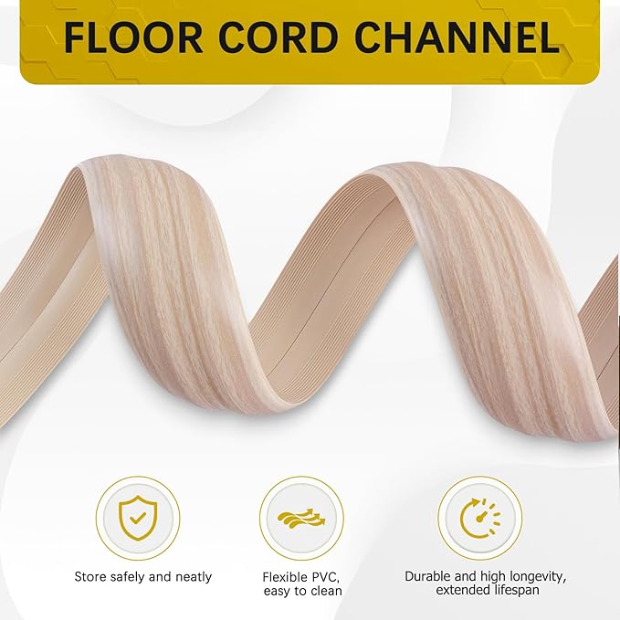 JAHOMFAI Floor Cord Cover 10FT Cord Covers for Wires on Floor Protect Wires & Prevent Trip Hazards, Easy to Cut for Home, Office, School, Concerts, Cavity W0.6in x H0.32in