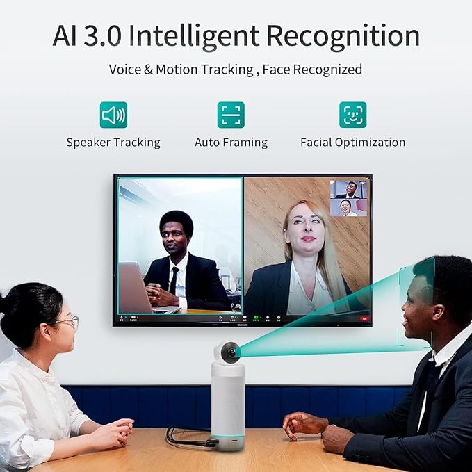 KanDao Meeting S 1080P HD Conference Room Camera, AI Face Recognition and Speaker Tracking, 8 Noise Cancelling Mics, Smart Zoom, Automatic Focus, 180-Degree, Plug & Play, Compatible with Teams, Skype