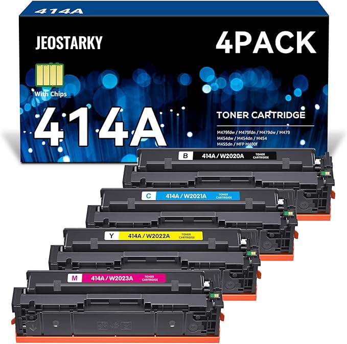Jeostarky 414a Toner Cartridges 4 Pack Replacement for HP 414a Toner 414X W2020a Compatible with HP Color Laserjet Pro MFP M479fdw M479fdn M454dw M454dn M480f Printer