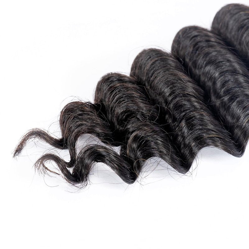Human Braiding Hair for Boho Braids Human 130g Curly Boho Hair for Braiding Knotless 12A Deep Wave Bulk Bohemian 3 Bundles/Pack (1B-Natural Black, 16Inch)