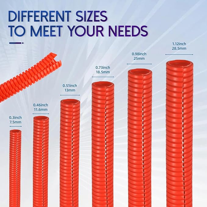 Split Wire Loom Tubing, 10,25ft Cord Protectors from Pets No Chew, Flexible Wire Covers Cord Protectors, Protective Split Cable Sleeve for Automotive Home Industrial Wires(Red, 1.12inch-25ft)