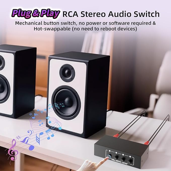 4-Way RCA L/R & 3.5mm Stereo Audio Switcher Bi-Directional Switch Selector