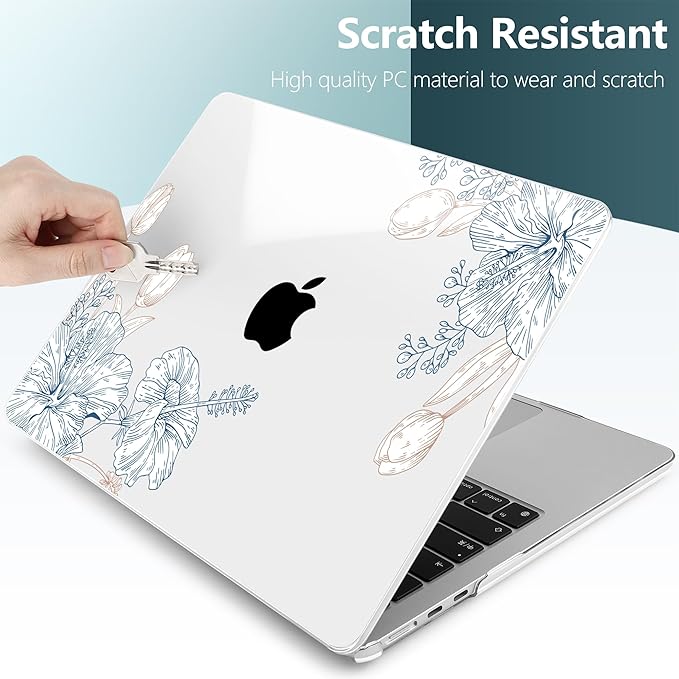 TWOLSKOO for MacBook Air 13 inch Case M4 A3240 M3 A3113 M2 A2681 2025 2024 2022 Plastic Hard Shell, Keyboard Cover, Type C Adapter, Screen Protector for MacBook Air 13.6 inch, Engraved Sketch2