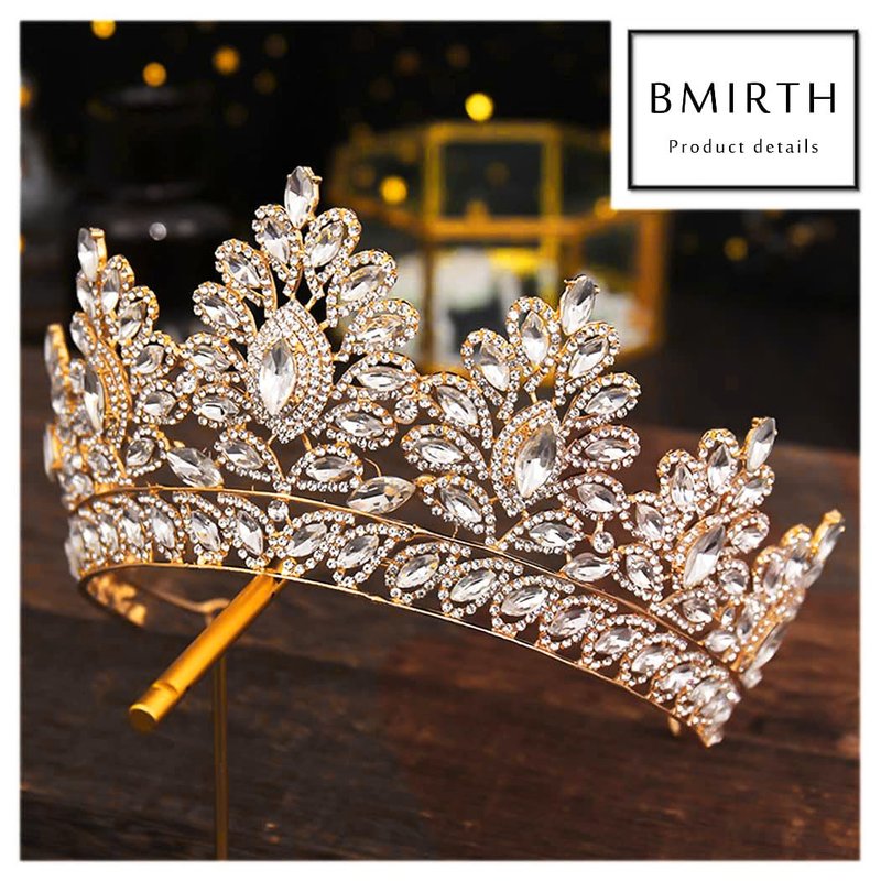 Bmirth Baroque Crown and Tiara Gold Crystal Pearl Bride Wedding Queen Crowns Decorative Princess Tiaras Rhinestone Hair Accessories for Women(L)