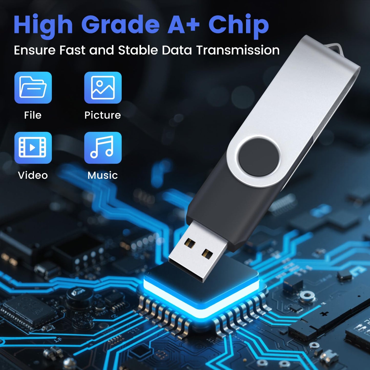 ABLAZE 4GB USB Flash Drive 20 Pack, USB 2.0 Thumb Drives with Lanyards Bulk Memory Sticks Pendrives 20PCS (Black)