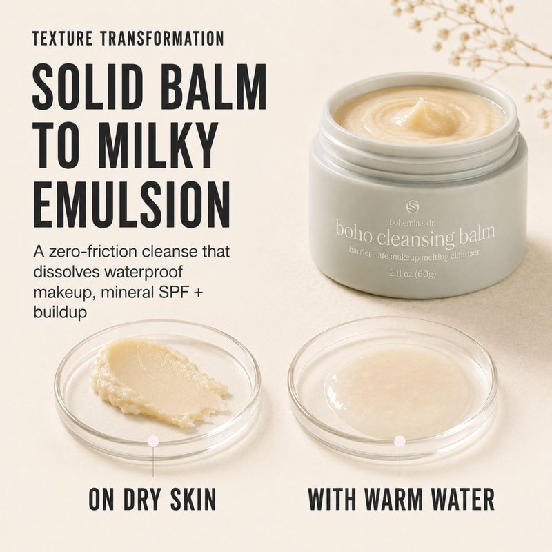 Bohemia Skin Boho Cleansing Balm – Hydrating Makeup Remover & Double Cleanse for Sensitive Skin – Manuka Honey & Sea Buckthorn – Melts Waterproof Mascara & SPF – Barrier Support Face Wash (2oz)