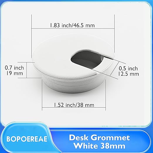 BOPOREAE Desk Grommet 1-1/2" (38 mm), Desk Cord Hole Cover, Cable Grommet ABS Plastic, Desk Hole Grommet for Office and Home Table Cable, Detachable Cable Cord Organizer (White 8 Pcs)