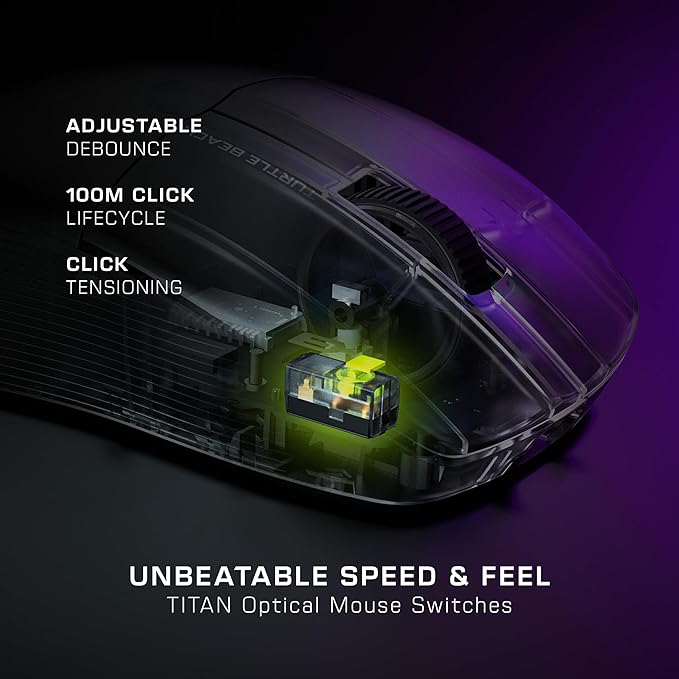 Turtle Beach Pure Air Wireless RGB Gaming Mouse, Ultra-Light 54g Ergonomic Design, 26000 DPI Optical Sensor, 125-Hour Rechargeable Battery, Dual Wireless + Bluetooth, Titan Optical Switches – Black